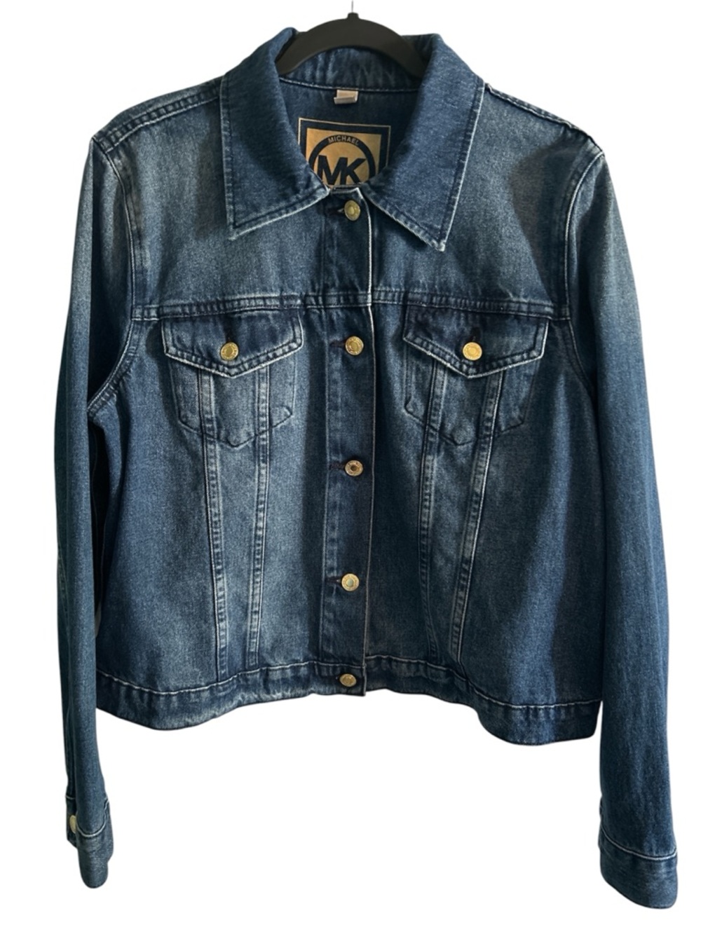 Michael Michael Kors Blue Stonewashed Gold Tone Hardware Trucker Jean Jacket